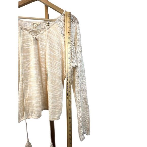 Anthropologie Meadow Rue Long Sleeve Ivory Sweater, Tassels and Crochet Sz S EUC - Picture 8 of 8